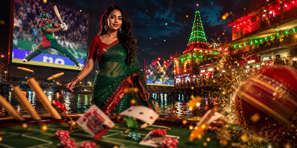 বাংলাদেশ ক্রিকেট ম্যাচে লাল-সবুজ পতাকার সামনে বেটিং উপভোগ